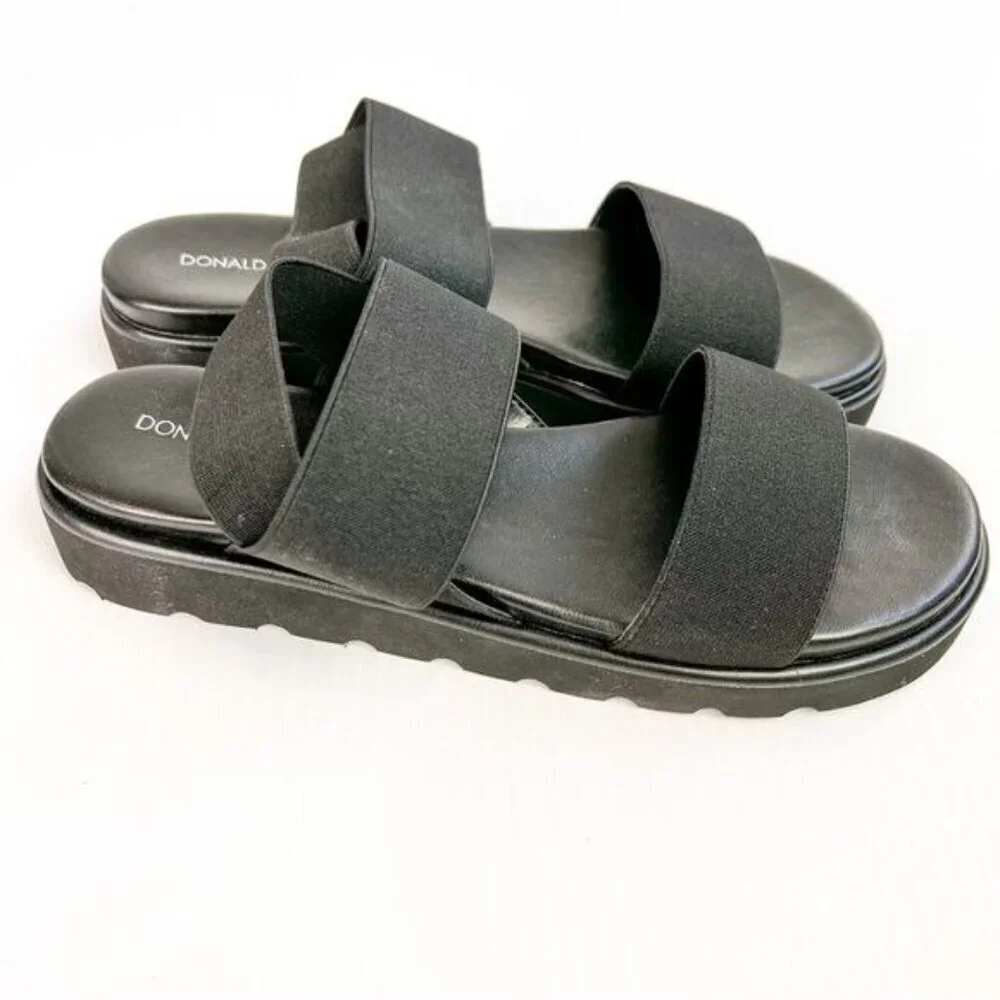 Donald J. Pliner Womens Black Lue Stretch-Strap Flatform Sandals size 8